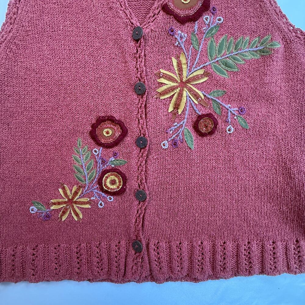 VINTAGE SIGRID OLSEN Sport Knit Sweater Vest Embroidered Ramie Cotton Wool SZ M - Picture 3 of 8